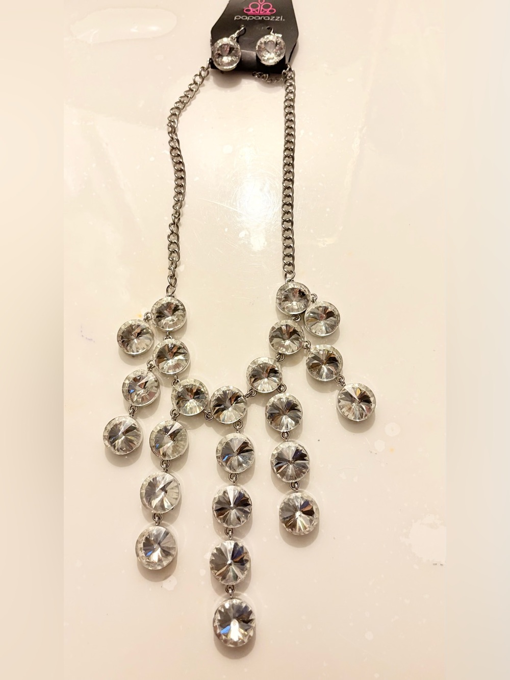 paparazzi Clear Crystal Cascading Statement Necklace